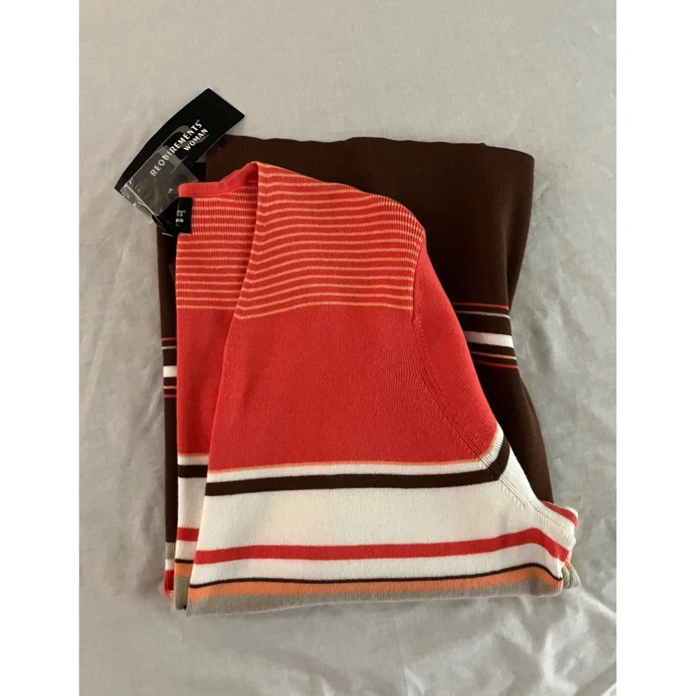 Requirements NWT Sz‎ 1X Wmn Stripe Button Cardigan Sweater Brown Coral Long Slv